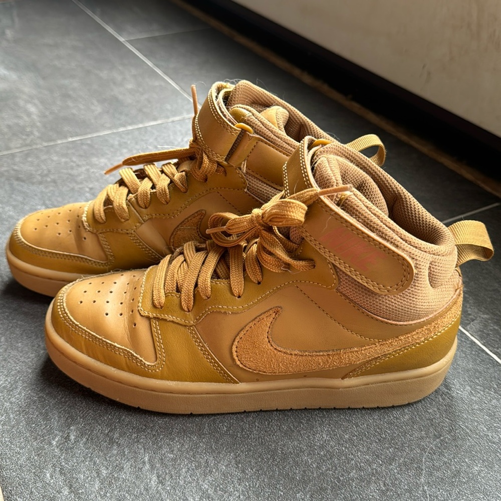 Nike Boys Court Borough Mid 2 Leather Sneakers in Wheat